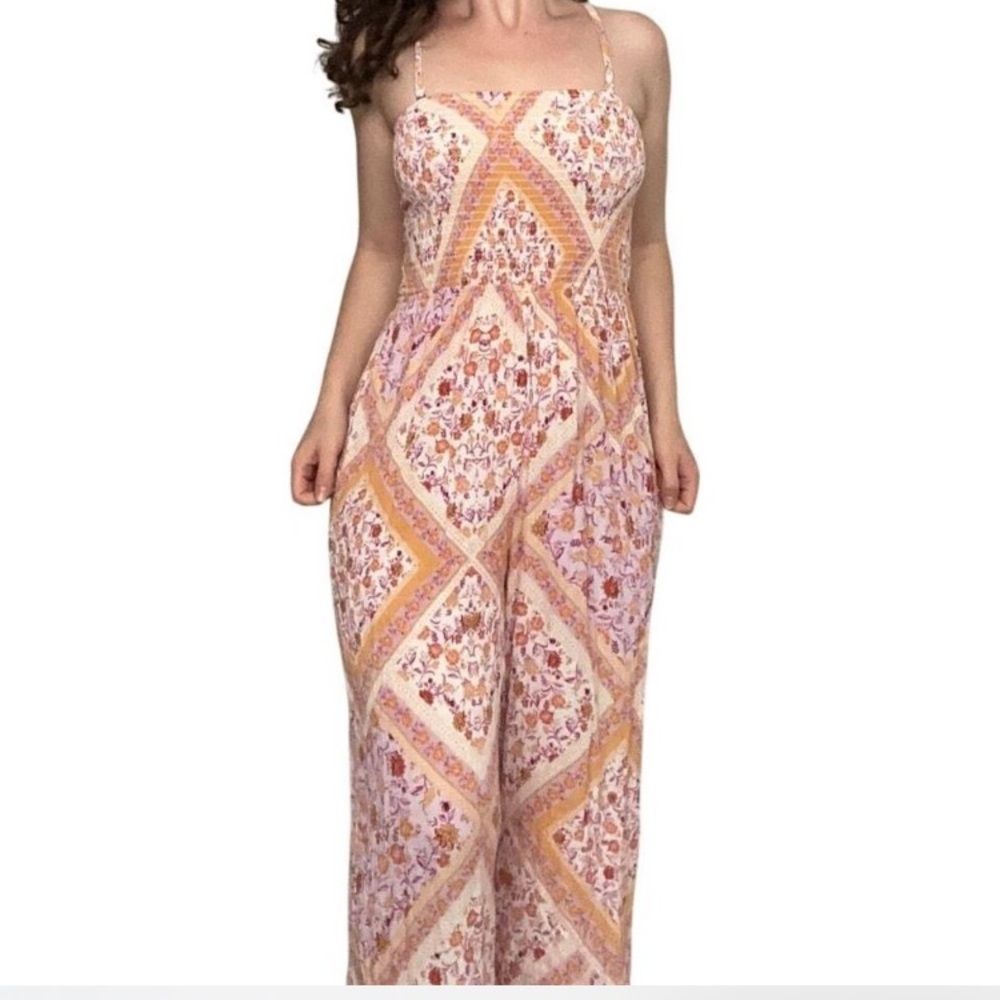 SO Pink Floral Paisley Boho Wide Leg Jumpsuit